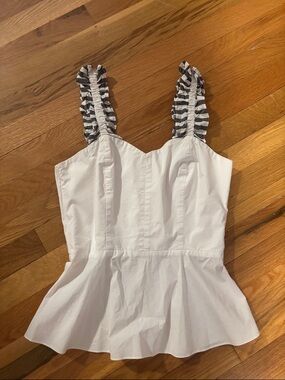 White Peplum Tank Top with Black & White Ruffled Straps